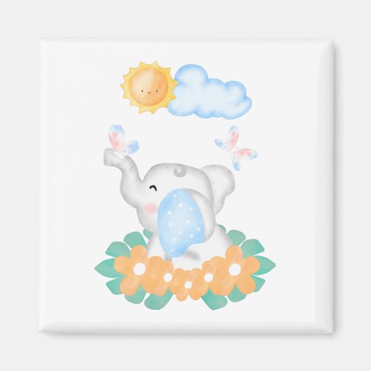 Bébé mignon éléphant avec fleurs orange Aimant (Devant)