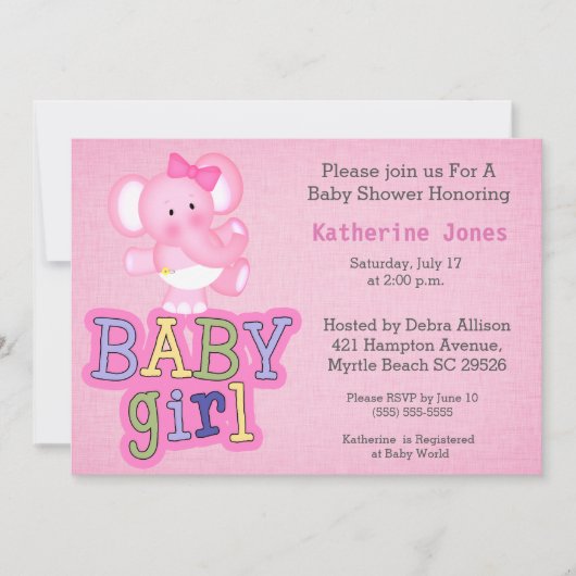 Bébé mignon Eléphant Baby shower Invitation (Devant)