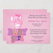 Bébé mignon Eléphant Baby shower Invitation (Devant / Derrière)