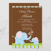 Bébé mignon Eléphant Baby shower Invitation (Devant / Derrière)