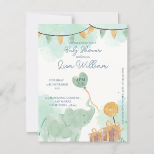 Bébé mignon éléphant Baby shower Invitation