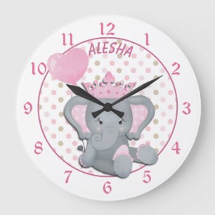 Bébé mignon Eléphant Princesse Grande horloge