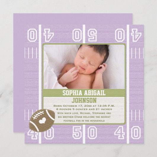 Bébé mignon Faire-part violette fille (Devant / Derrière)