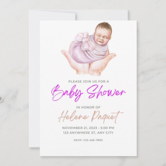 Bébé mignon fille douche Invitation (Devant)