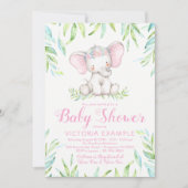 Bébé mignon fille éléphant bébé douche Invitations (Devant)