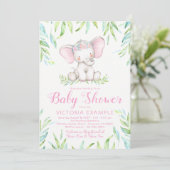 Bébé mignon fille éléphant bébé douche Invitations (Debout devant)