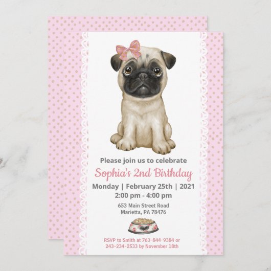 Bébé mignon fille rose Invitation (Devant / Derrière)