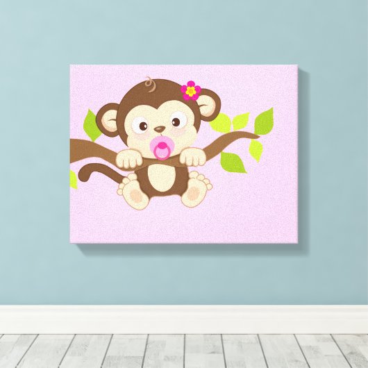 Bébé mignon Fille Singe Imprimantes en toile (Insitu (Plancher de Bois))