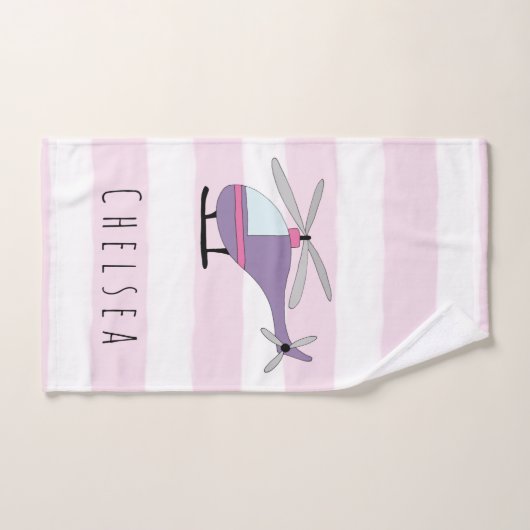 Bébé mignon fille violet hélicoptère et nom (Serviette à main)