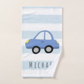 Bébé mignon Garçon bleu voiture véhicule et nom (Serviette à main)