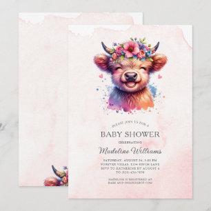 Bébé mignon Highland Cow Baby shower Invitation