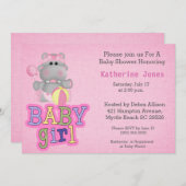 Bébé mignon Hippo Baby shower Invitation (Devant / Derrière)