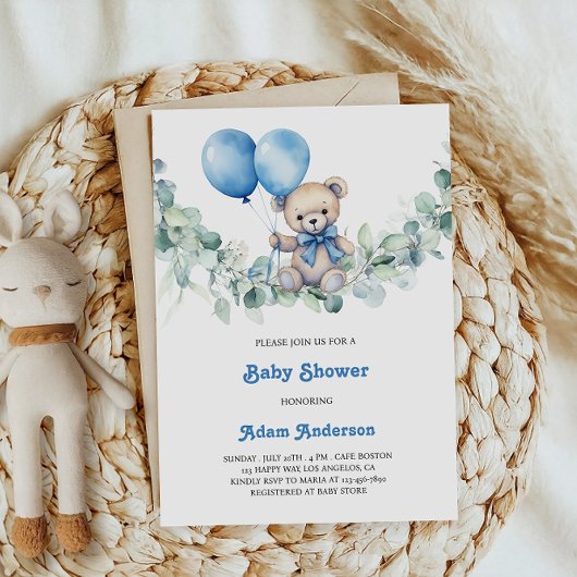Bébé mignon Invitation douche garçon - Ballons Ble