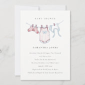 Bébé mignon ligne de linge rose fille Invitation B (Devant)