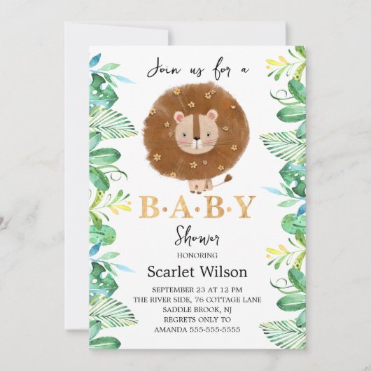 Bébé mignon Lion King Baby shower Invitation (Devant)