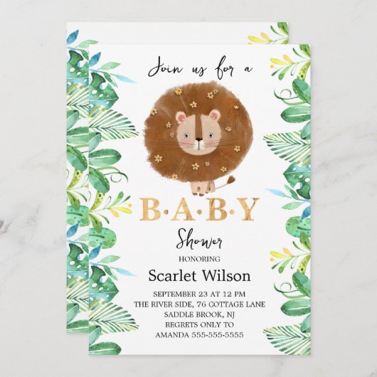 Bébé mignon Lion King Baby shower Invitation (Devant / Derrière)