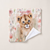 Bébé mignon Lion Pastel Aquarelle Fleurs de printe (Gant de toilette)