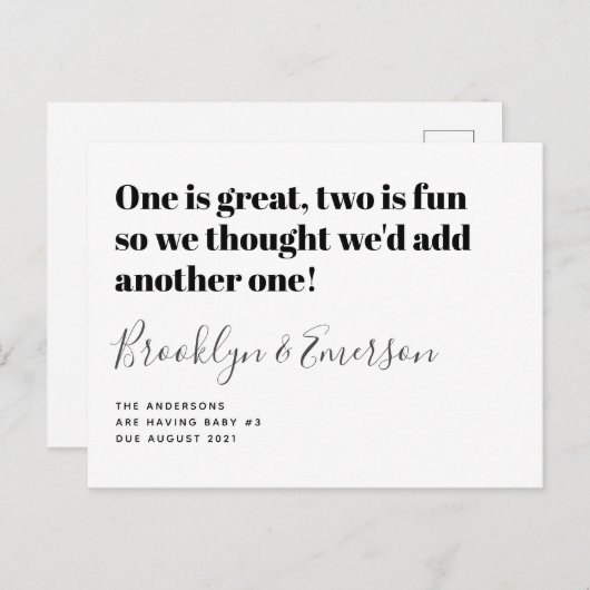 Bébé mignon Numéro 3 Faire-part de grossesse (Devant / Derrière)