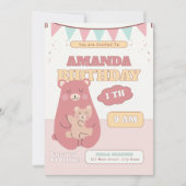Bébé mignon ours 1er anniversaire Invitation (Devant)