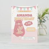 Bébé mignon ours 1er anniversaire Invitation (Debout devant)