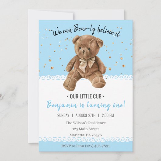 Bébé mignon Ours Anniversaire Invitation (Devant)