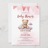 Bébé mignon Ours Aquarelle Baby shower Invitation (Devant)