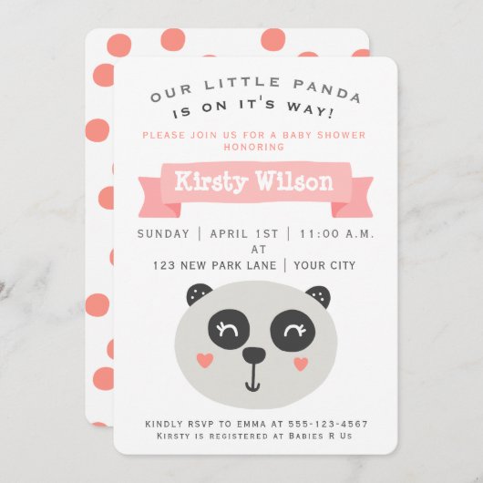 Bébé mignon Panda Ours | Invitation Baby shower (Devant / Derrière)