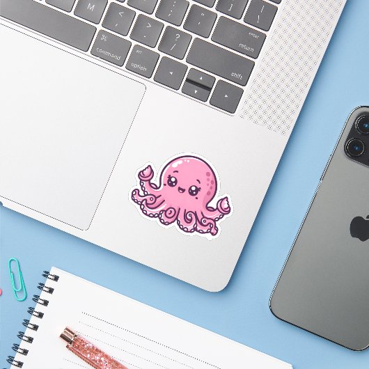 Bébé mignon Pink Octopus Stickers Vinyl Coupé sur  (Ordinateur portable avec iPhone)