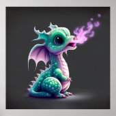 Bébé mignon poster du dragon respirant le feu (Devant)