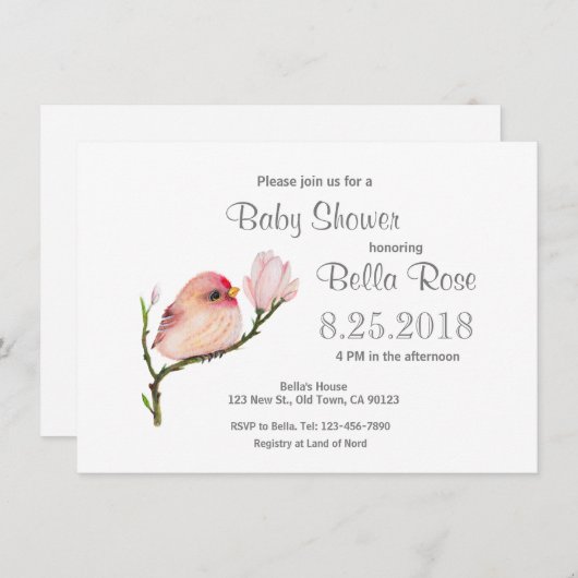 Bébé mignon Redpoll Bird Baby Shower Invitations (Devant / Derrière)