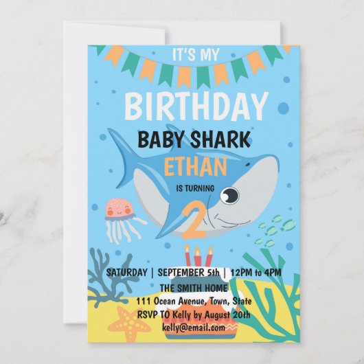 Bébé mignon requin Anniversaire Fête Invitation (Devant)