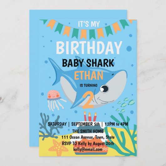 Bébé mignon requin Anniversaire Fête Invitation (Devant / Derrière)