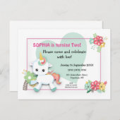 Bébé mignon Unicorn Invitation deuxième anniversai (Devant / Derrière)