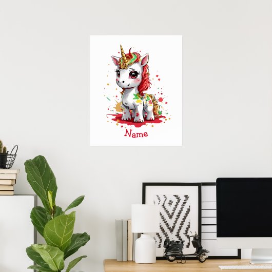 Bébé mignon Unicorn Nom personnalisé Poster (Bureau à domicile)