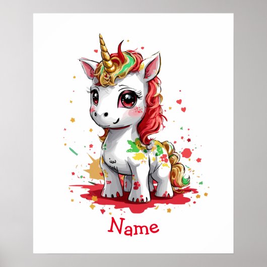 Bébé mignon Unicorn Nom personnalisé Poster (Devant)