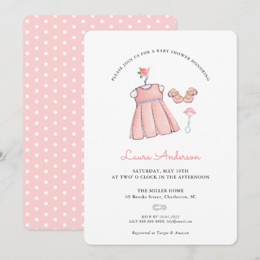 Bébé mignon Vêtements Baby shower Invitation (Devant / Derrière)