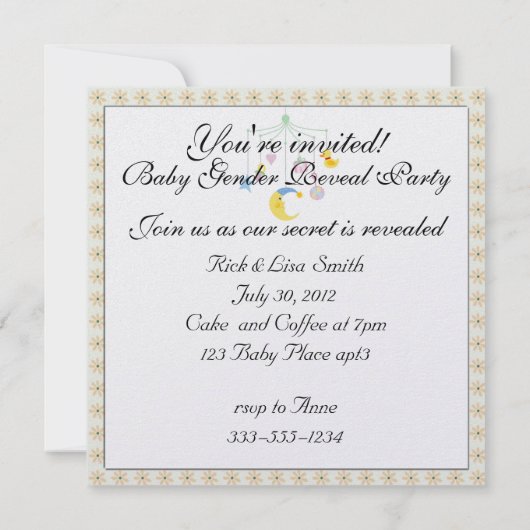 Bébé Mobile Genre Reveal Party Invitation (Dos)