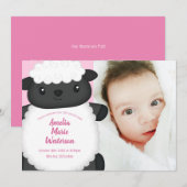 Bébé mouton rose Faire-part (Devant / Derrière)