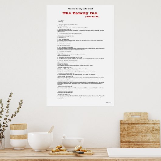 Bébé MSDS drôle affiche (Cuisine)