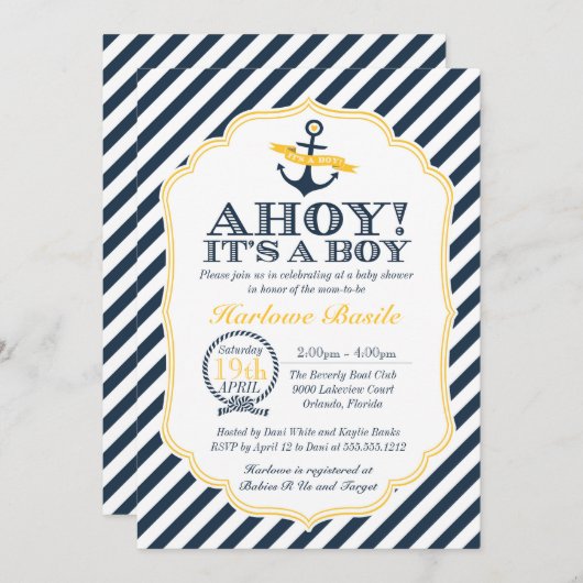 Bébé Nautique Bébé garçon douche Invitation (Devant / Derrière)