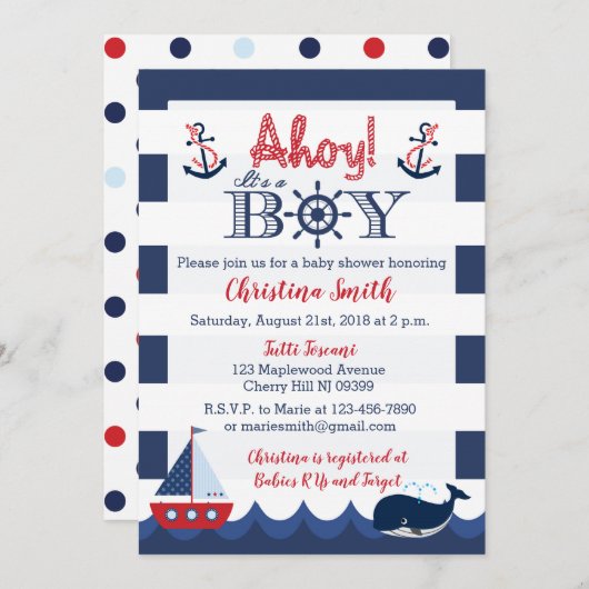 Bébé Nautique Douche Invitations Garçon (Devant / Derrière)