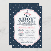 Bébé Nautique fille Douche Invitation polkadot (Devant / Derrière)