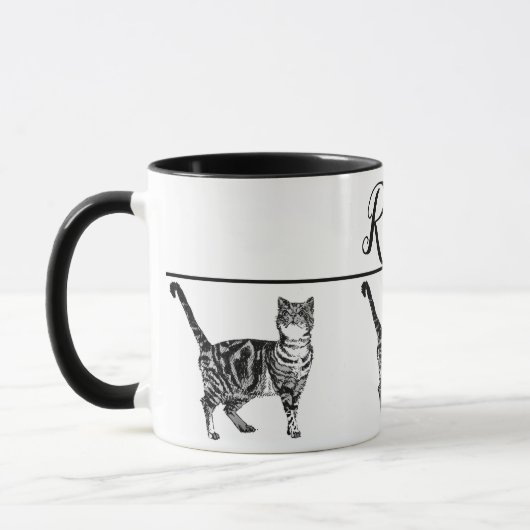 Bébé noir blanc Tabby chat Chats Whimsical Art Mug (Gauche)