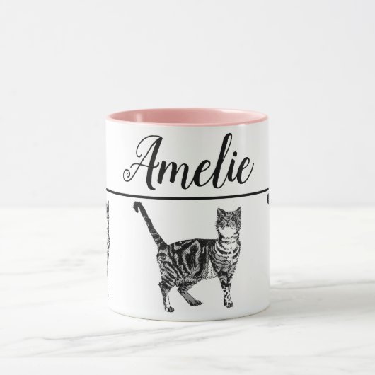 Bébé noir blanc Tabby chat Chats Whimsical Art Mug (Centre)