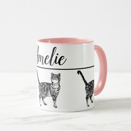 Bébé noir blanc Tabby chat Chats Whimsical Art Mug (Devant droit)