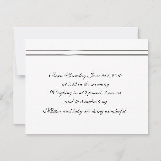 Bébé noir et blanc élégant Faire-part (Dos)