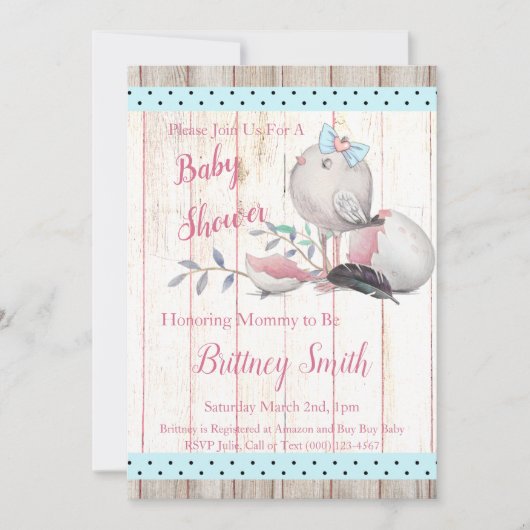 Bébé Oiseau, Invitation à une fête de Baby Shower (Devant)