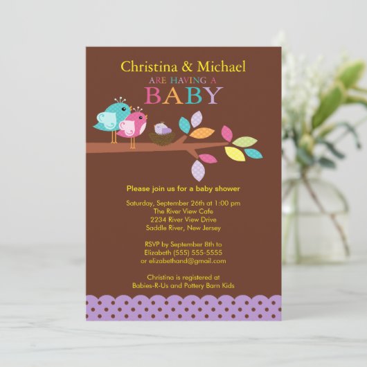 Bébé Oiseau Nid Bébé Douche Invitations (Debout devant)