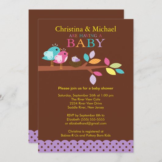 Bébé Oiseau Nid Bébé Douche Invitations (Devant / Derrière)