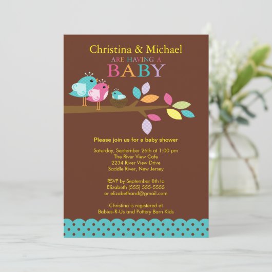 Bébé Oiseau Nid Garçon Bébé Douche Invitations (Debout devant)